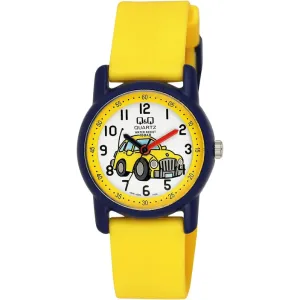 Q&Q Yellow Silicone Strap White Dial Quartz Watch for Kids - VR41J009Y