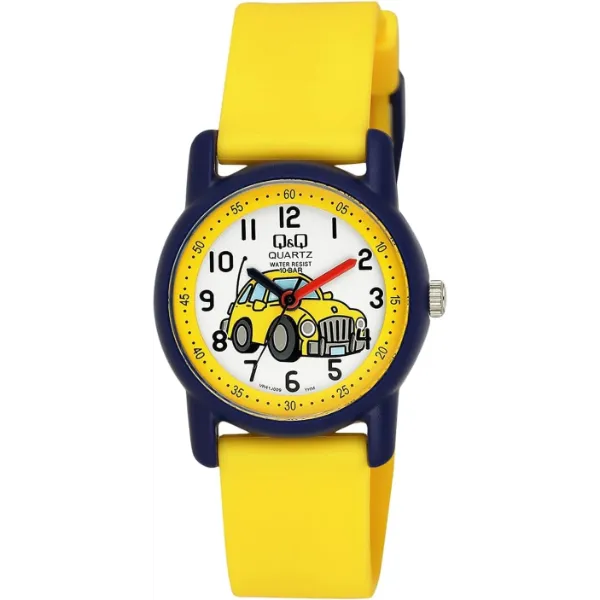 Q&Q Yellow Silicone Strap White Dial Quartz Watch for Kids - VR41J009Y