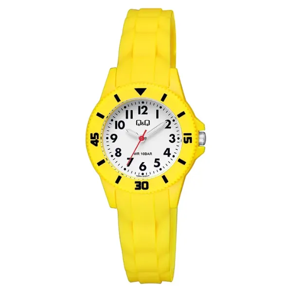 Q&Q Yellow Silicone Strap White Dial Quartz Watch for Ladies - V26A002VY