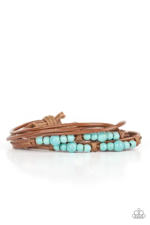 Quaintly Quarry - Blue - Turquoise Bead Brown Leather Paparazzi Pull-Cord Bracelet