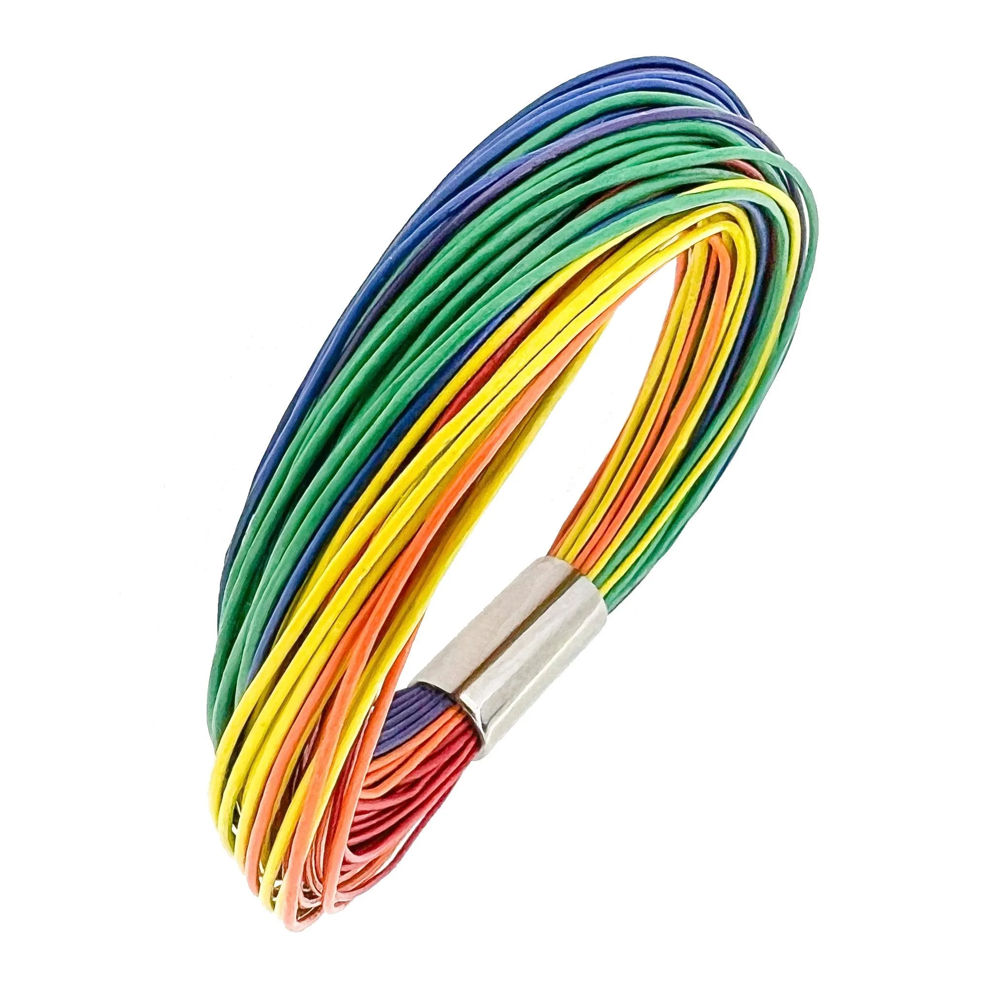 Rainbow Leather Bracelet - 10mm Titanium Lock