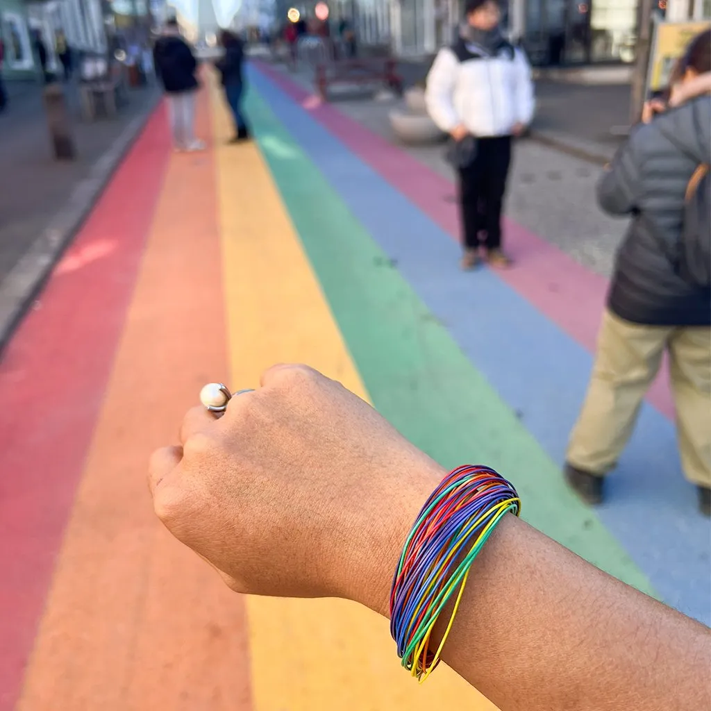 Rainbow Leather Bracelet - 10mm Titanium Lock