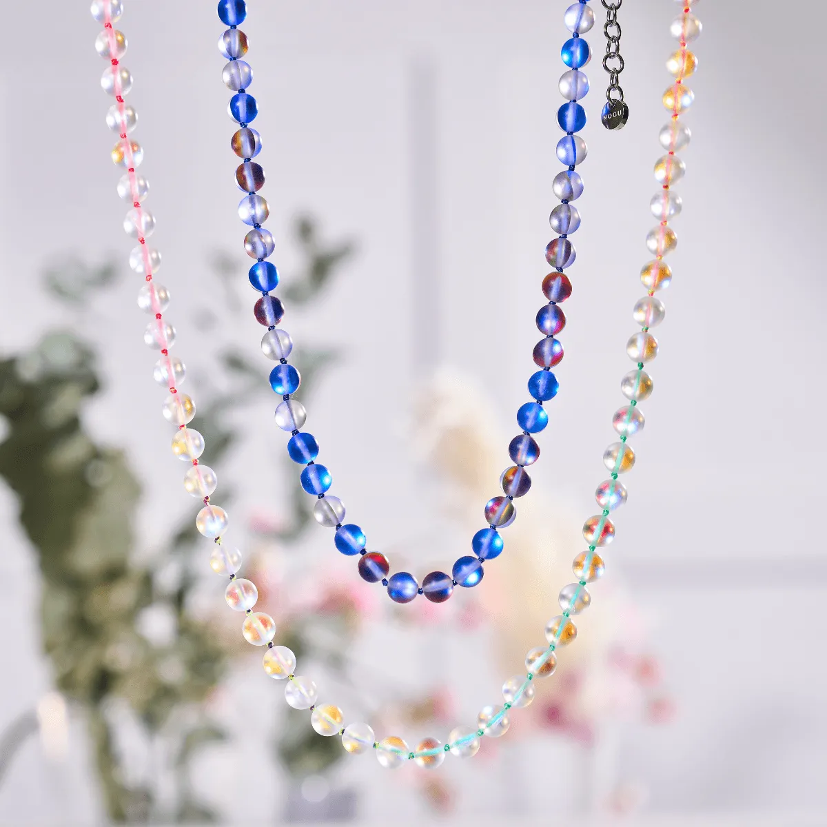 Rainbow White | Silver | Mermaid Glass Knotted Necklace