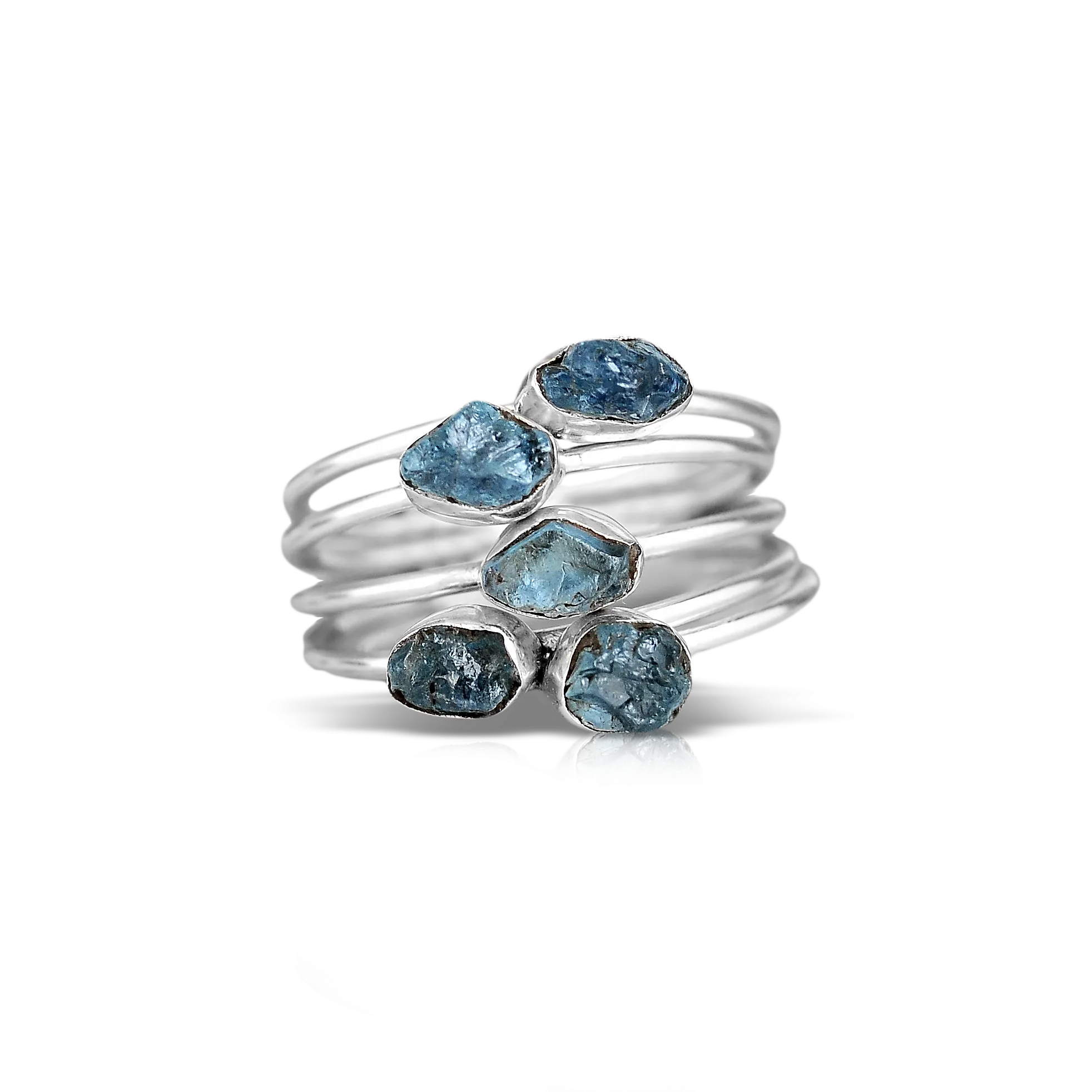 Raw Aquamarine Ring Stacking Set Sterling Silver