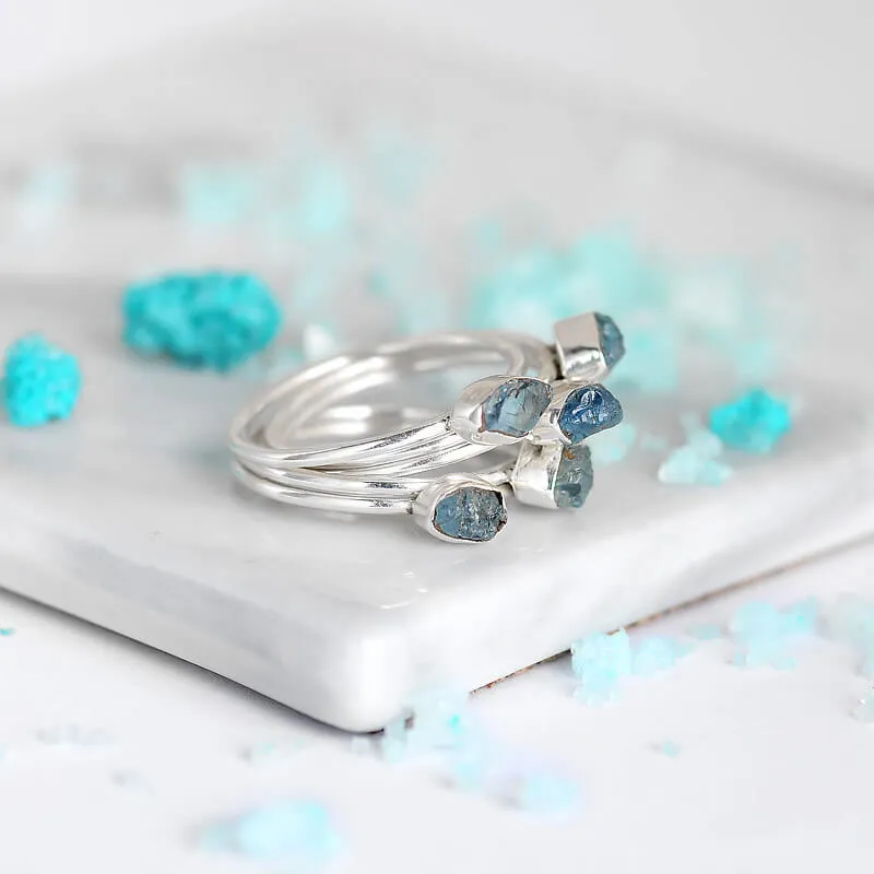 Raw Aquamarine Ring Stacking Set Sterling Silver