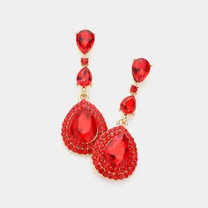 Red Triple Teardrop Pageant Earrings | Prom Earrings | 606418