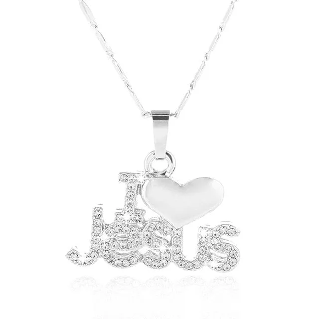 Religious I Love Jesus pendant  gold/rose necklace for women