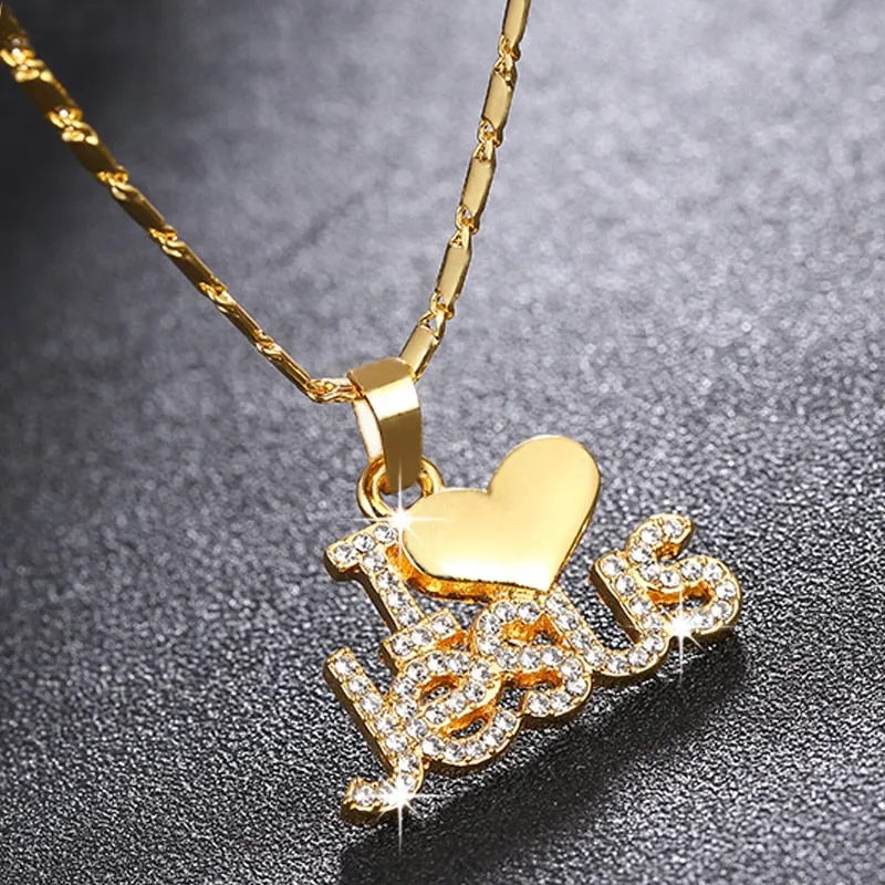 Religious I Love Jesus pendant  gold/rose necklace for women