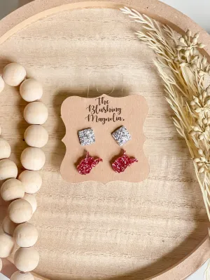 Rose Gold Glitter WV   Silver Druzy Studs