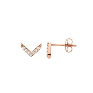 Rose Plated Sterling Silver V Stud Earrings with Cubic Zirconia E508R