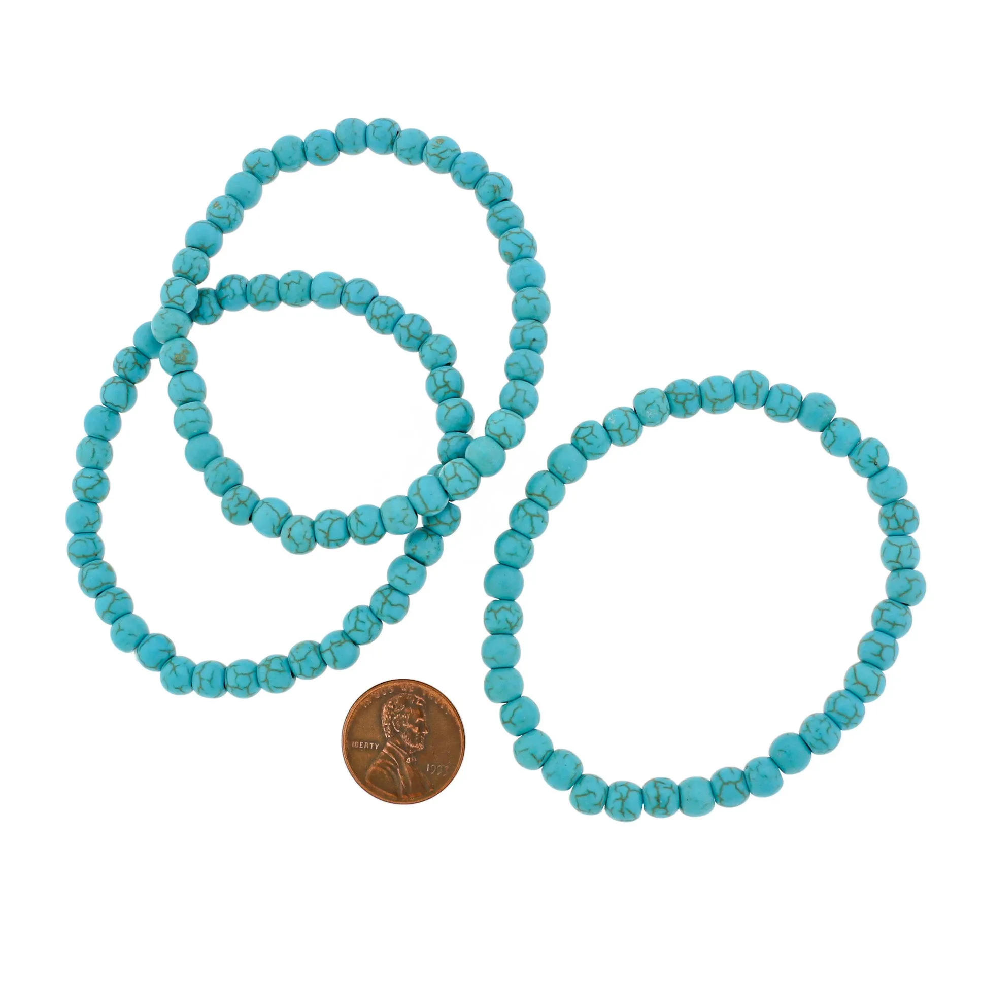Round Howlite Bead Bracelet - 57mm - Turquoise - 1 Bracelet - BB177
