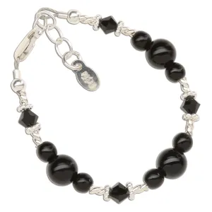 SALE! Kids Sterling Silver Black Onyx Baby Bracelet for Infant, Toddler and Little Girls
