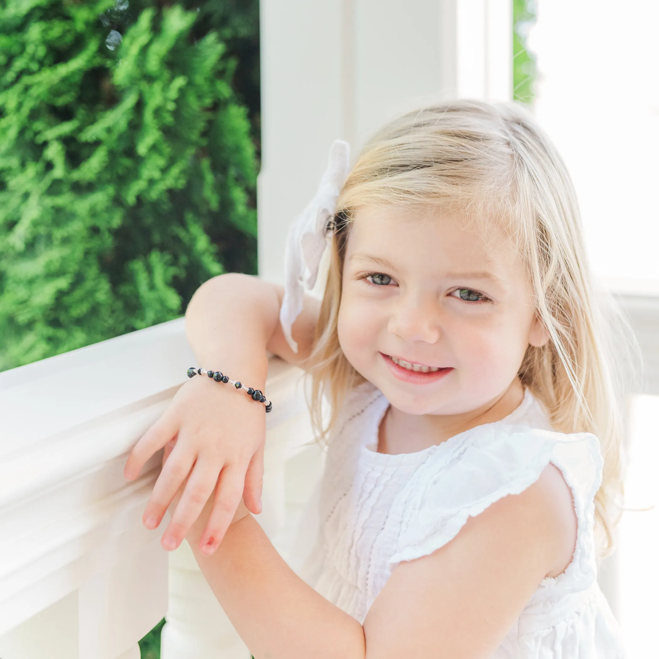 SALE! Kids Sterling Silver Black Onyx Baby Bracelet for Infant, Toddler and Little Girls