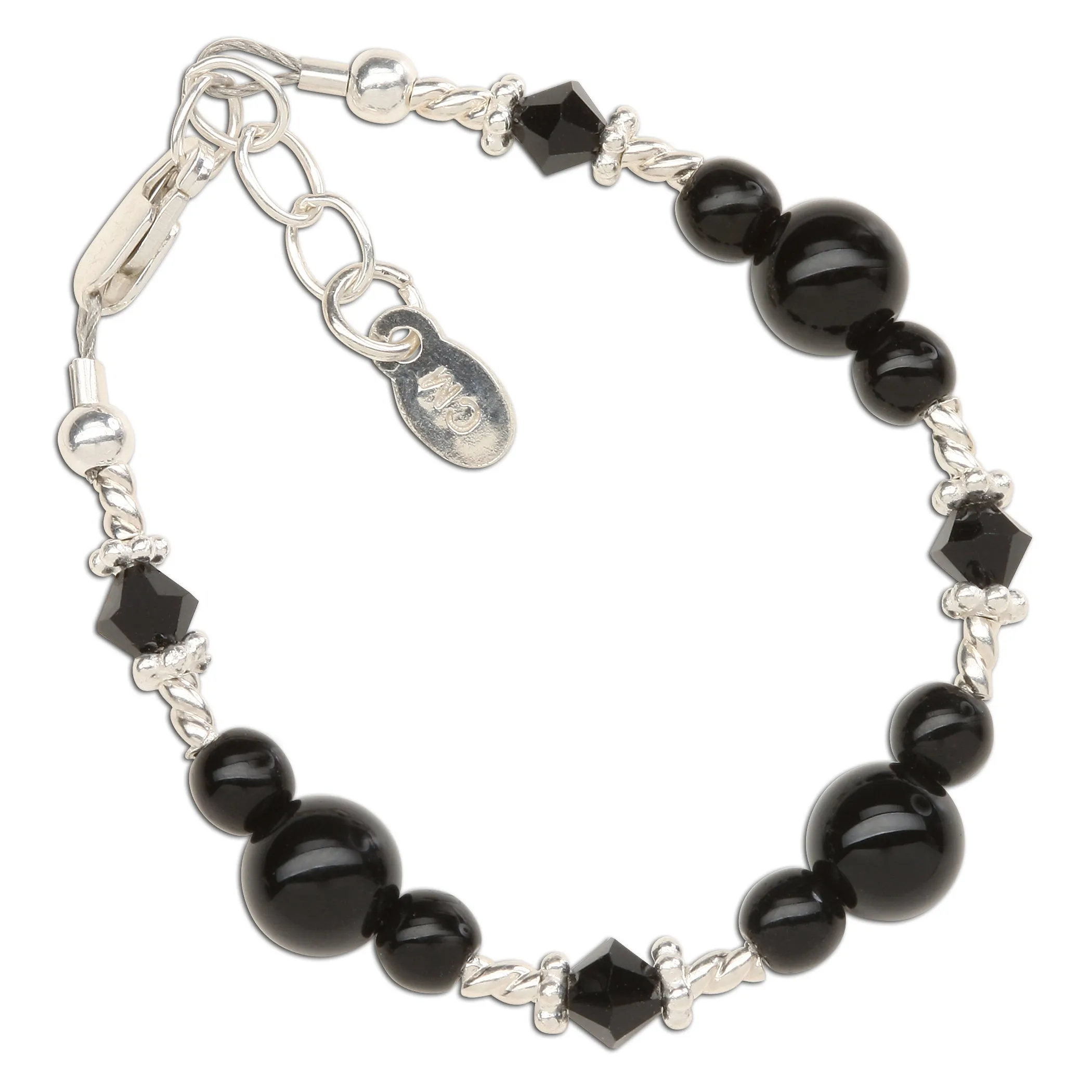 SALE! Kids Sterling Silver Black Onyx Baby Bracelet for Infant, Toddler and Little Girls