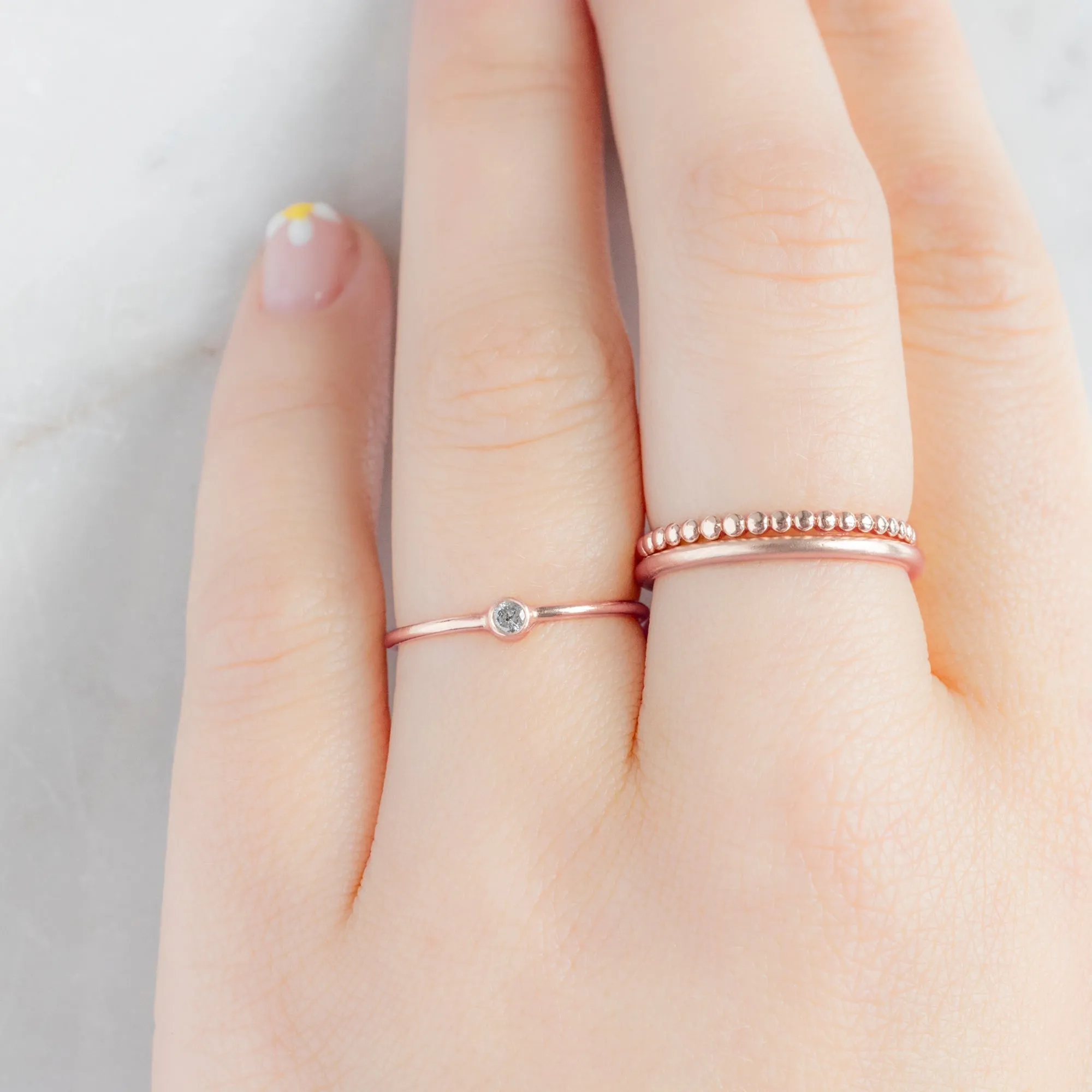 Salt and Pepper Diamond Birthstone Stacking Ring | 10K Rose Gold