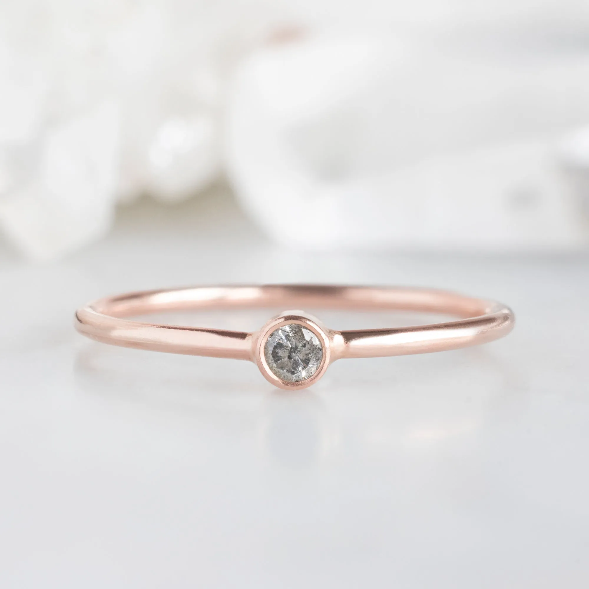 Salt and Pepper Diamond Birthstone Stacking Ring | 10K Rose Gold