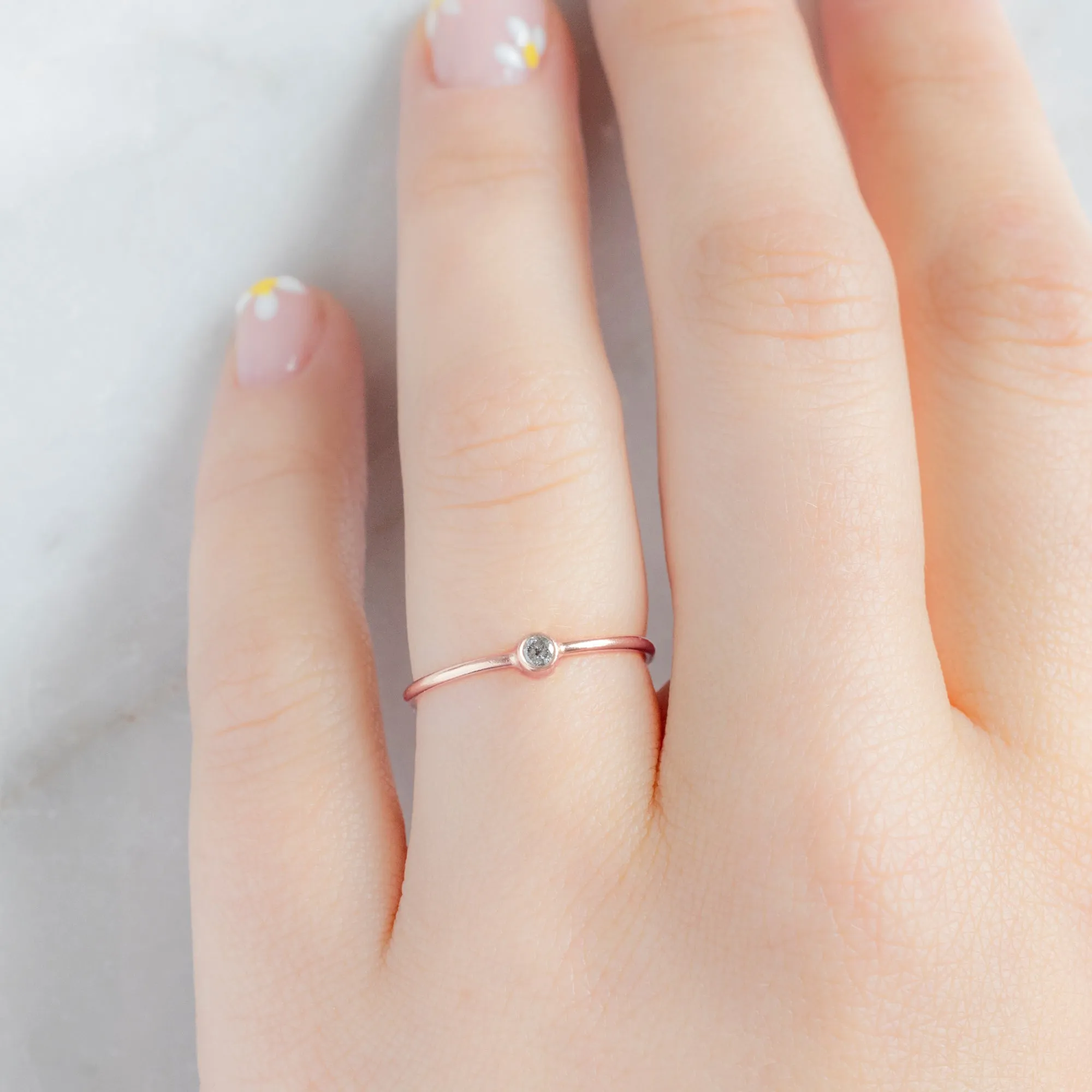 Salt and Pepper Diamond Birthstone Stacking Ring | 10K Rose Gold