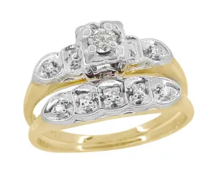 Sedgwick 1940's Two-Tone Vintage Diamond Engagement Ring and Wedding Band Set in 14K Yellow and White Gold