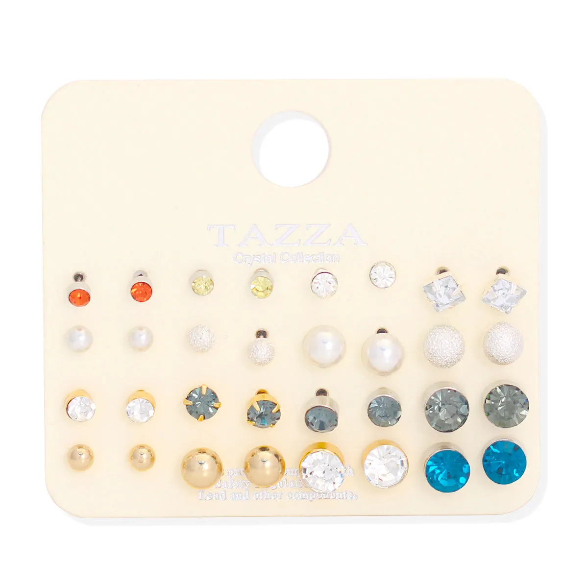 SET OF 16 PEARL AND CRYSTAL 3MM TO 8 MM GRADUTED STUD EARRING #SQWB-5417 (RH27)