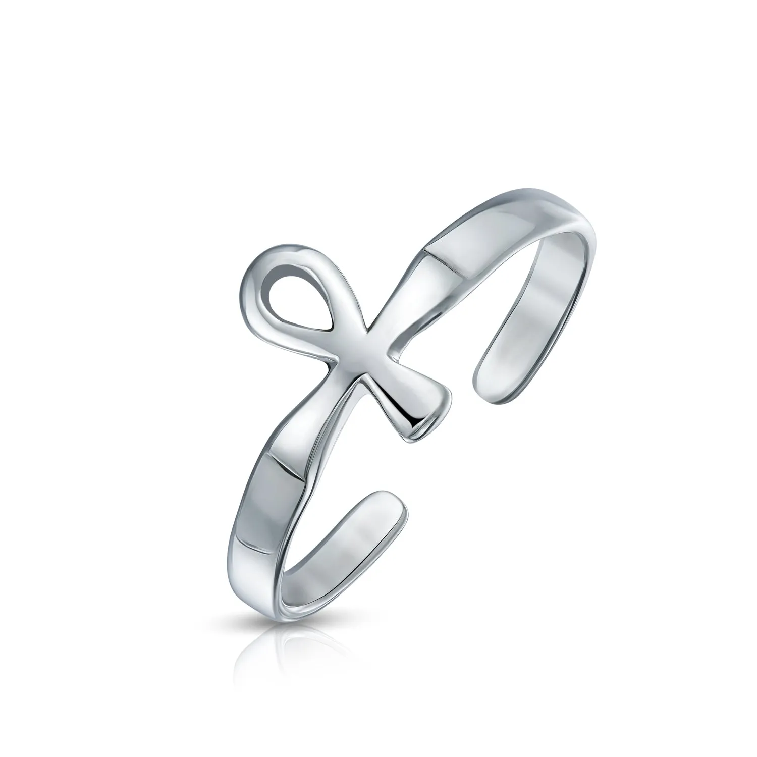 Set of 2 Egyptian Ankh Cross and Celtic Trinity Knot Midi Toe Ring Silver