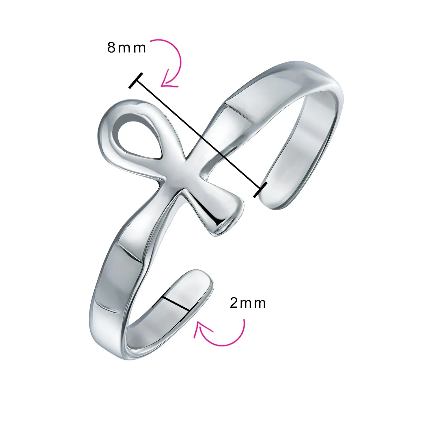 Set of 2 Egyptian Ankh Cross and Celtic Trinity Knot Midi Toe Ring Silver