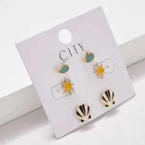 Set of 3 Earrings Whale/Star/Shell