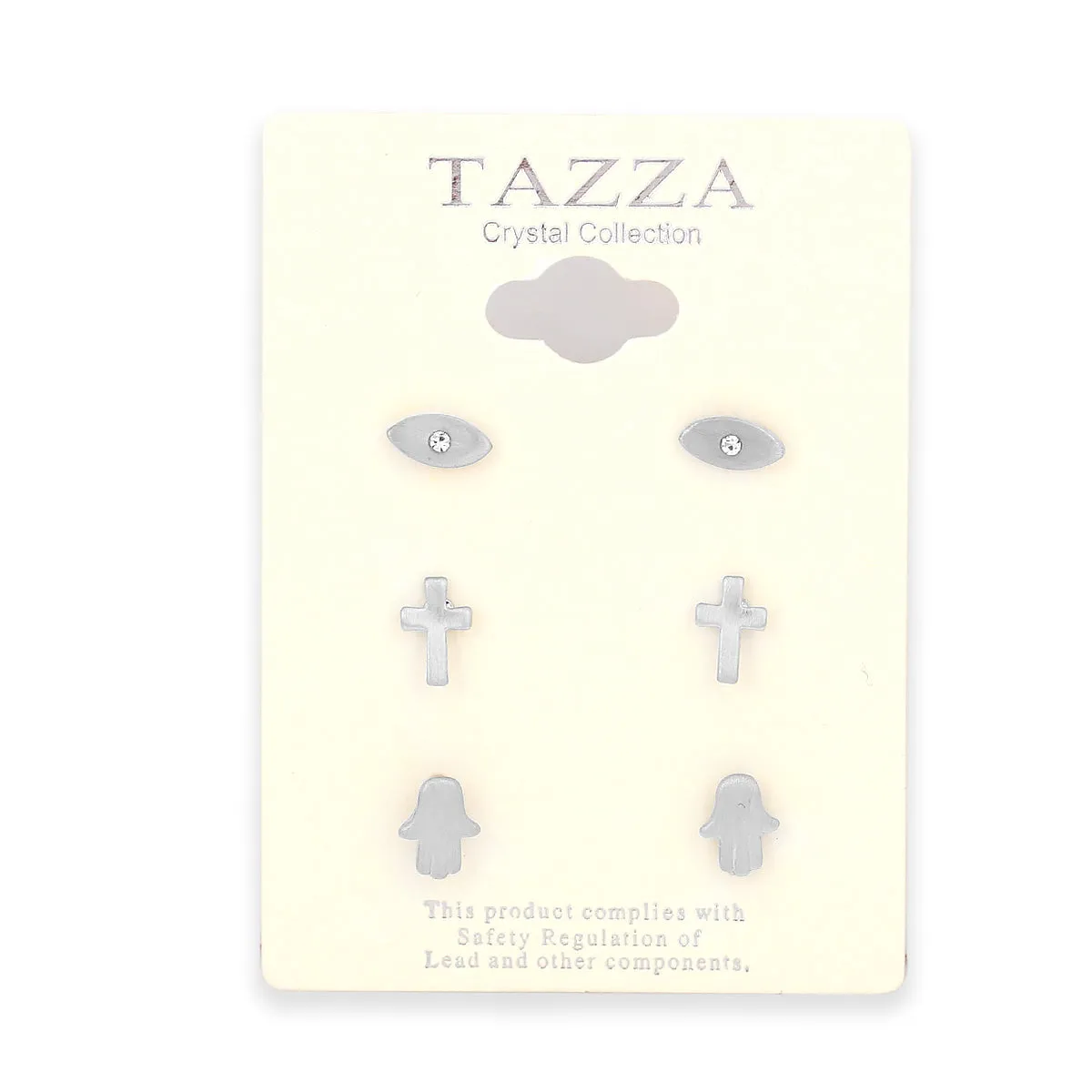 SET OF 3 SILVER CROSS AND EVIL EYES 9MM MINI STUD EARRING #SWKK-6672RH (AF16)