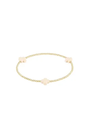 Signature Cross Gold Pattern 2mm Bead Bracelet - Off White