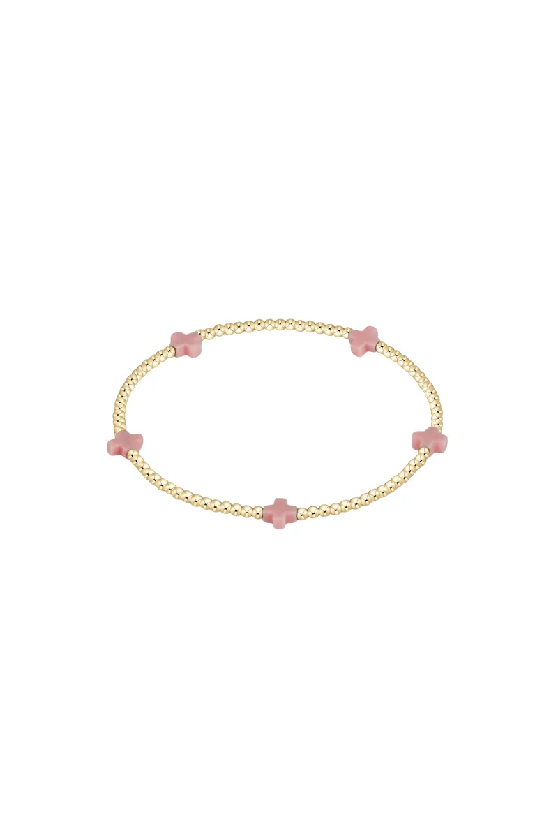 Signature Cross Small Gold Pattern 2mm Bead Bracelet - Pink