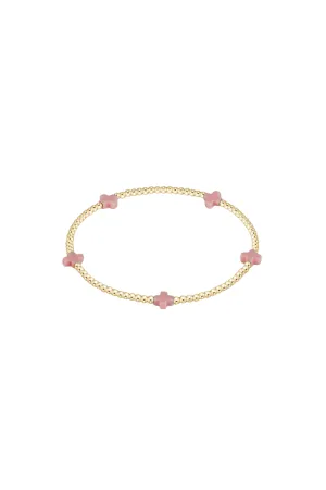 Signature Cross Small Gold Pattern 2mm Bead Bracelet - Pink