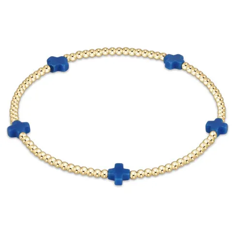 Signature Cross Small Gold Pattern 2mm Bracelet - Cobalt