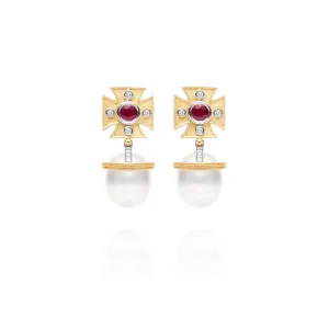 Signature Maltese Cross Ruby Earrings