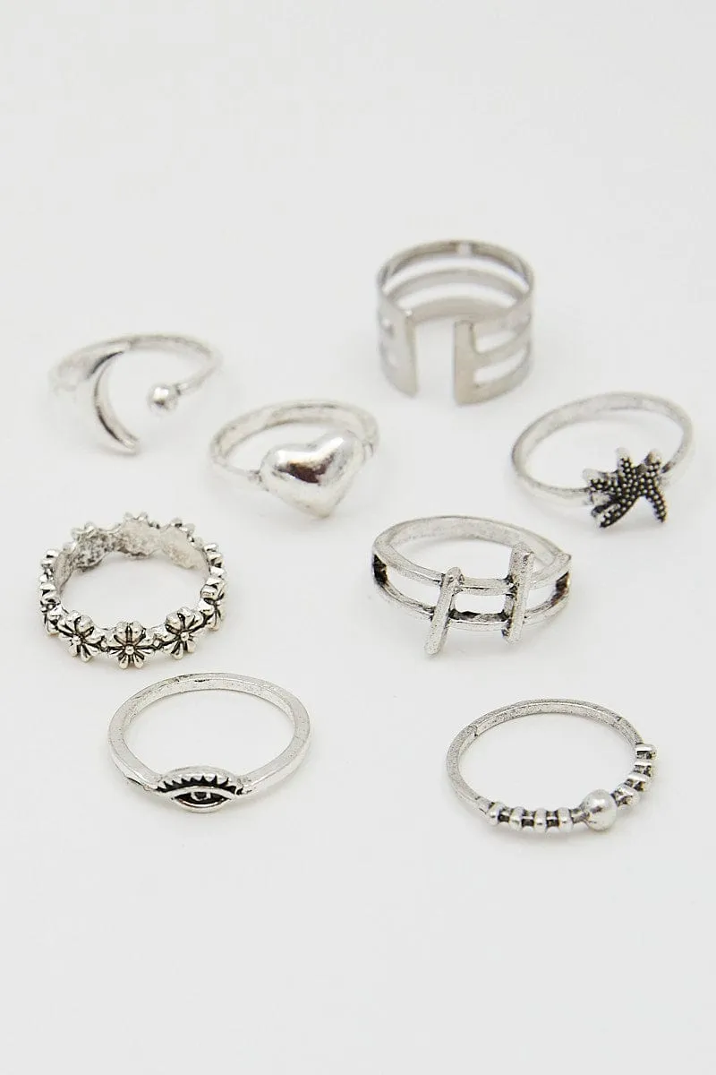 Silver 8Pcs Alloy Rings