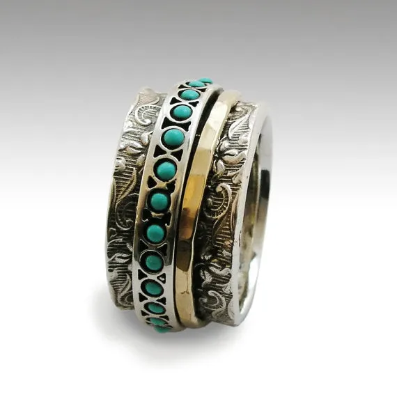 Silver and Gold Filled Spinner with Blue Turquoise Ring - Edge of the World.