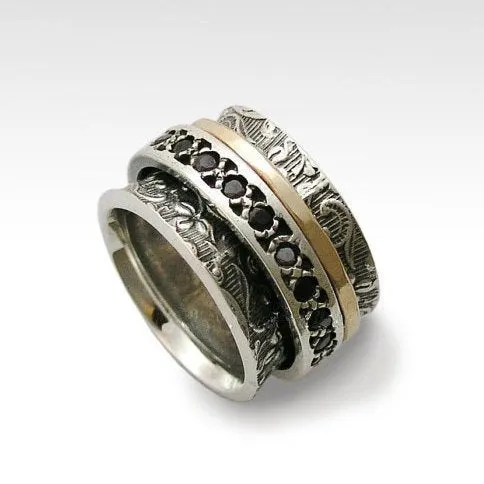 Silver and Gold Filled Spinner with Blue Turquoise Ring - Edge of the World.