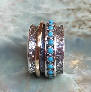 Silver and Gold Filled Spinner with Blue Turquoise Ring - Edge of the World.