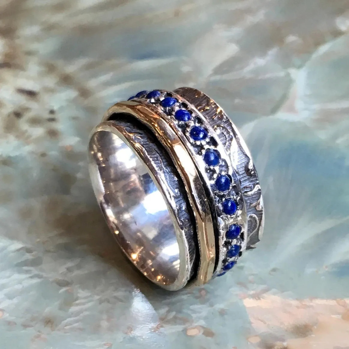 Silver and Gold Filled Spinner with Blue Turquoise Ring - Edge of the World.