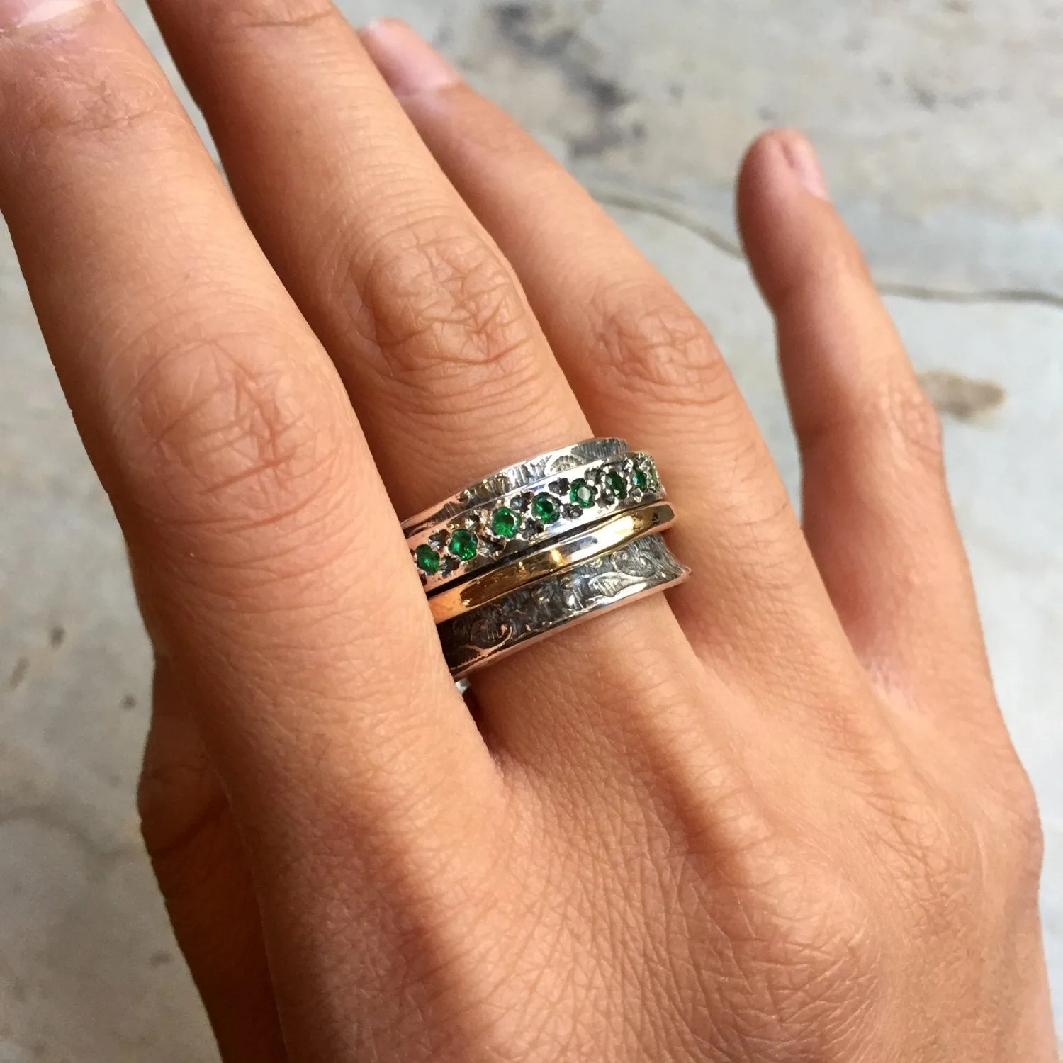 Silver and Gold Filled Spinner with Blue Turquoise Ring - Edge of the World.
