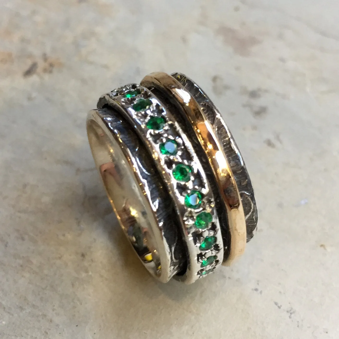Silver and Gold Filled Spinner with Blue Turquoise Ring - Edge of the World.