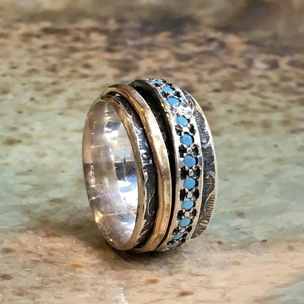 Silver and Gold Filled Spinner with Blue Turquoise Ring - Edge of the World.