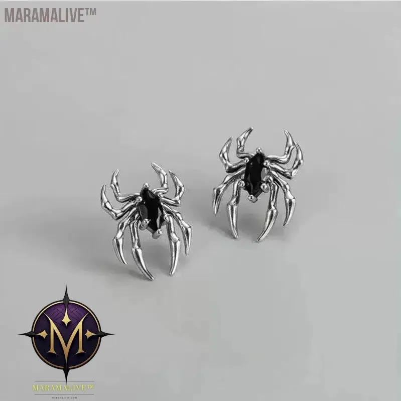 Silver Color Spider Stud Earrings for Women Unique Design Punk Personality Female Small Earrings Black Enamel Fashion Jewelry