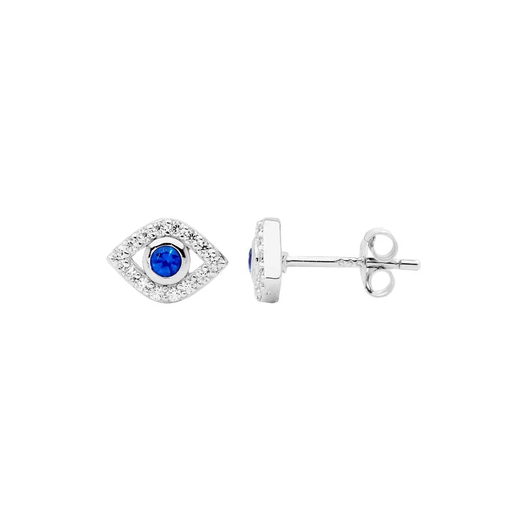 Silver CZ Evil Eye Earrings- 3 Colours