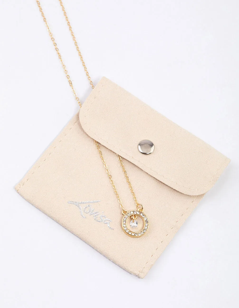 Silver Diamante Drop Open Circle Necklace & Polishing Set