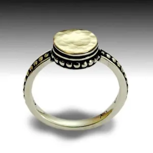 Silver gold ring, thin ring, dotted ring, hammered gold ring, dainty ring, engagement ring, delicate ring, two toned ring - Refraction R0154