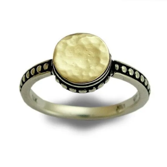 Silver gold ring, thin ring, dotted ring, hammered gold ring, dainty ring, engagement ring, delicate ring, two toned ring - Refraction R0154