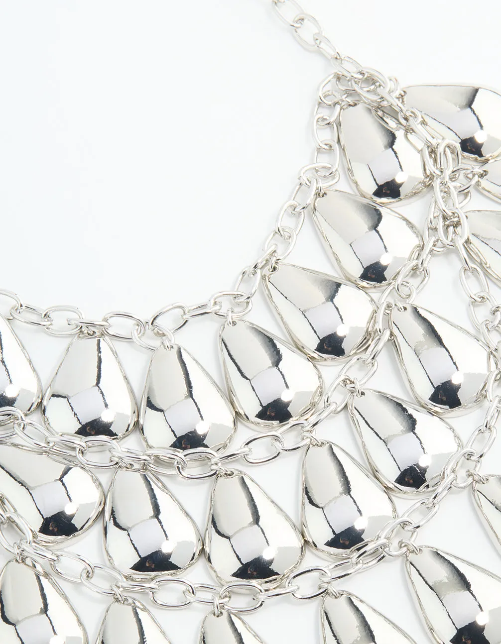 Silver Molten Teardrop Charm Layered Necklace