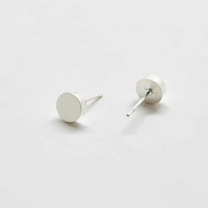 Silver Round Flat Stud Earrings