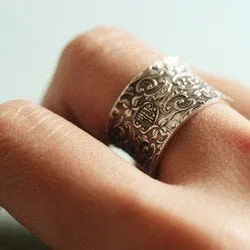 Silver wedding band, filigree band, UNoxidized band, botanical band, wide band, unisex band, wedding band - Our life together R1209S