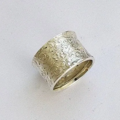 Silver wedding band, filigree band, UNoxidized band, botanical band, wide band, unisex band, wedding band - Our life together R1209S