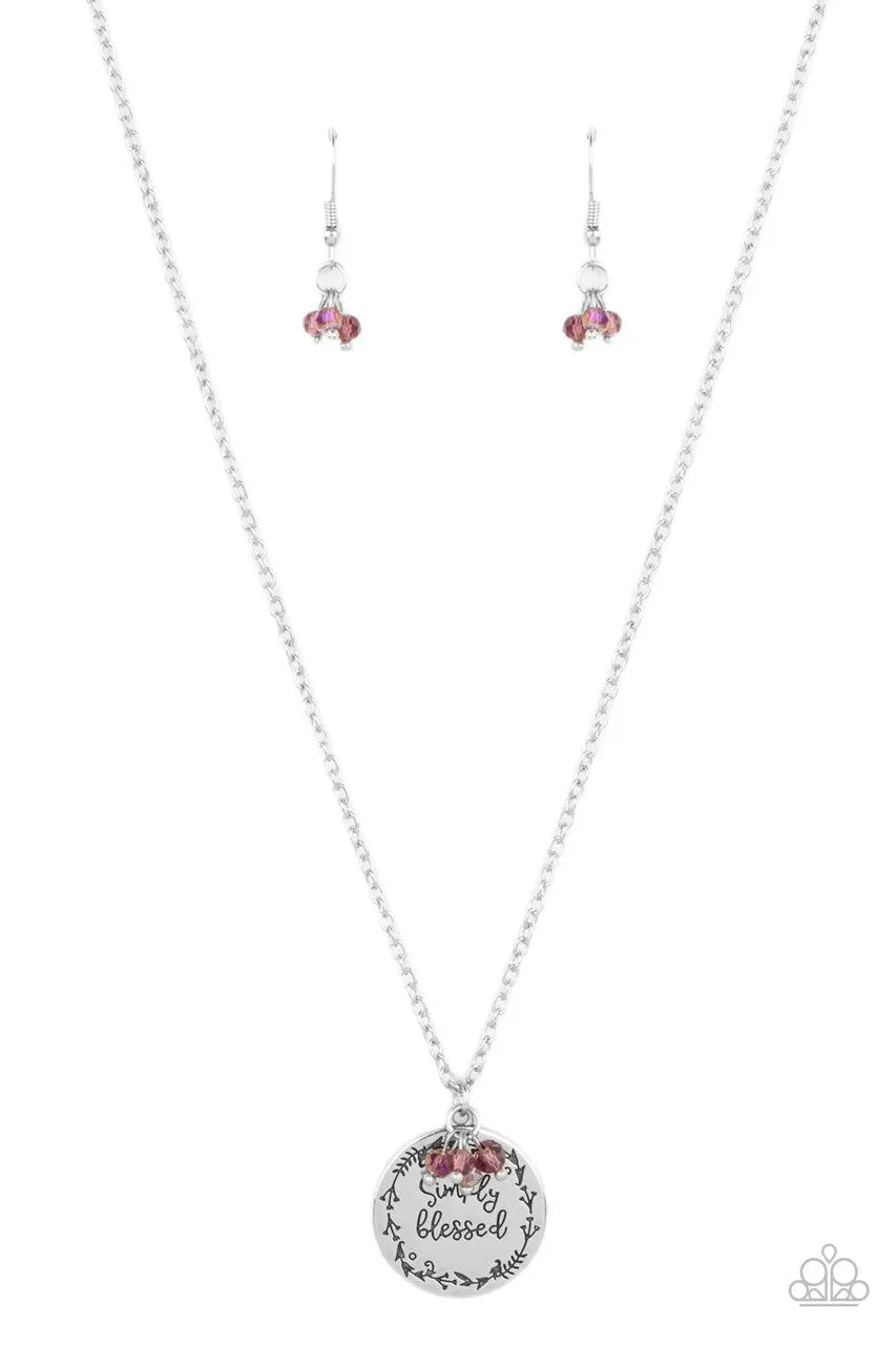 Simple Blessings - Purple - Iridescent Bead "Simply Blessed" Inspirational/Religious Paparazzi Short Necklace